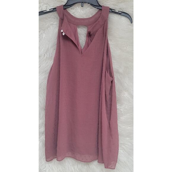 BCX Juniors' Clip-Dot Ruffle-Front Sleeveless Top L 3163 - Picture 6 of 6